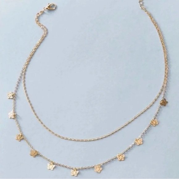 Gold Butterfly Charm Layered Necklace - Picture 2 of 3